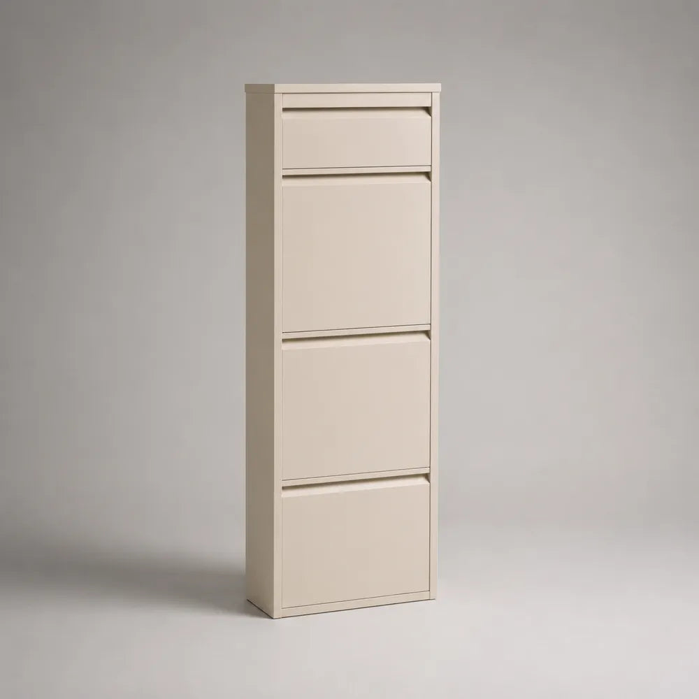 Scarpiera a colonna 60 cm x 25 cm x 120 cm in MDF effetto avorio con cassetto superiore e 3 ribalte struttura rettangolare