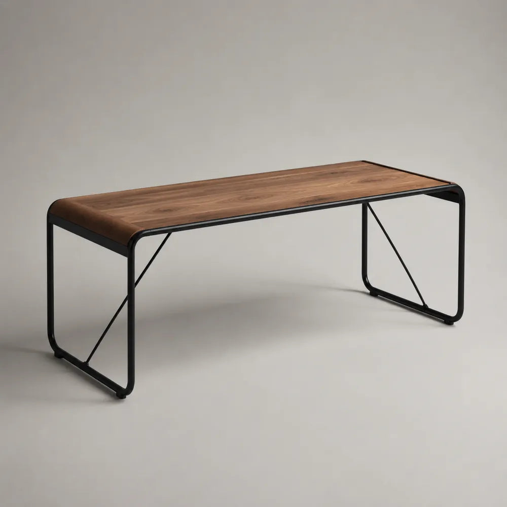 Tavolo da pranzo rettangolare 160x80x75 cm piano in MDF impiallacciato effetto rovere naturale struttura in acciaio verniciato nero gambe con rinforzi incrociati design moderno