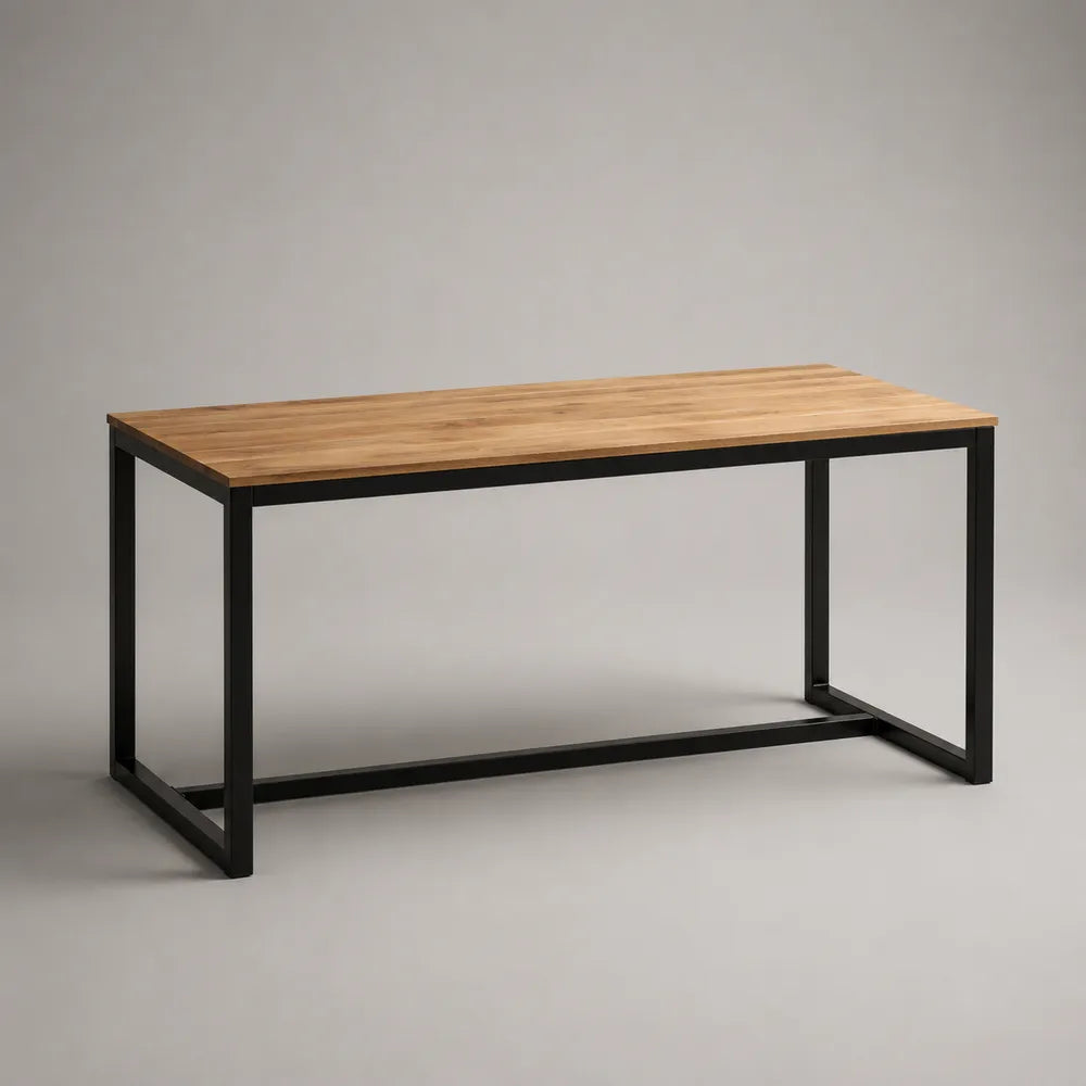 Tavolo da pranzo 160x75x75 cm piano in legno naturale struttura in acciaio verniciato nero design rettangolare industriale